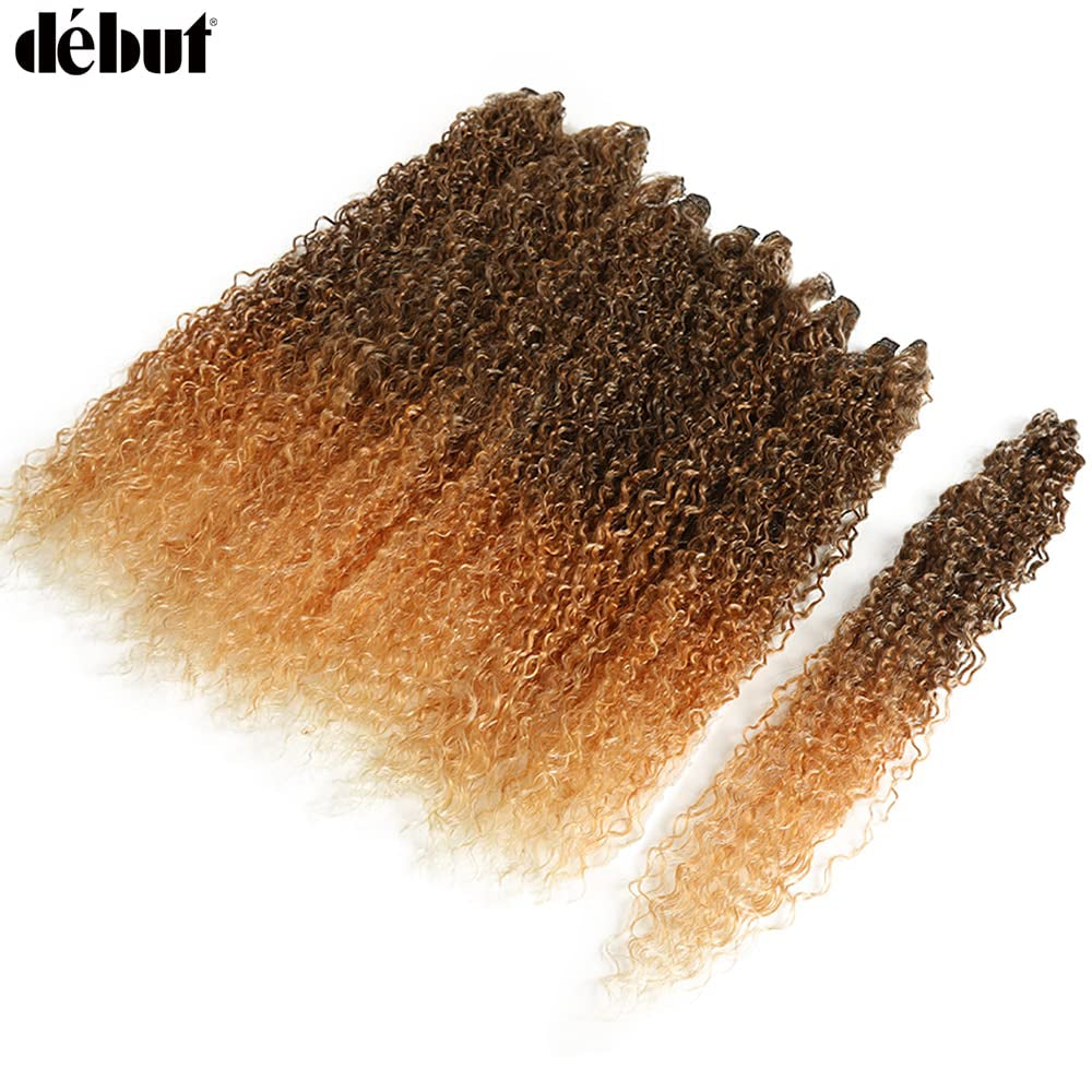Synthetic Hair Kinky Curly 6 Bundles Weave with 1Pc Crochet Hair Total 7Pcs Tight Curly 22 24 26 Inches Omber Brown Orange 2 Tones Color
