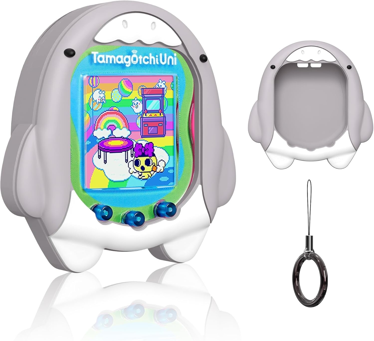 Cute Case Compatible with Tamagotchi Uni, Cute 3D Unicorn Pattern Silicone Protector Case for Tamagotchi Uni Virtual Pet Machine with Finger Lanyard ZOUSA