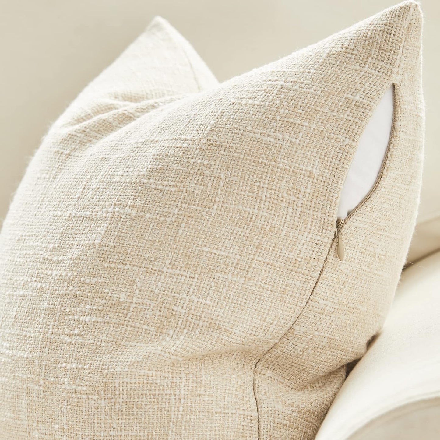 Set of 2 Beige Pillow Covers 18X18 Inch Rustic Linen Square Decorative Throw Pillow Covers for Sofa Couch Farmhouse Home Decorations