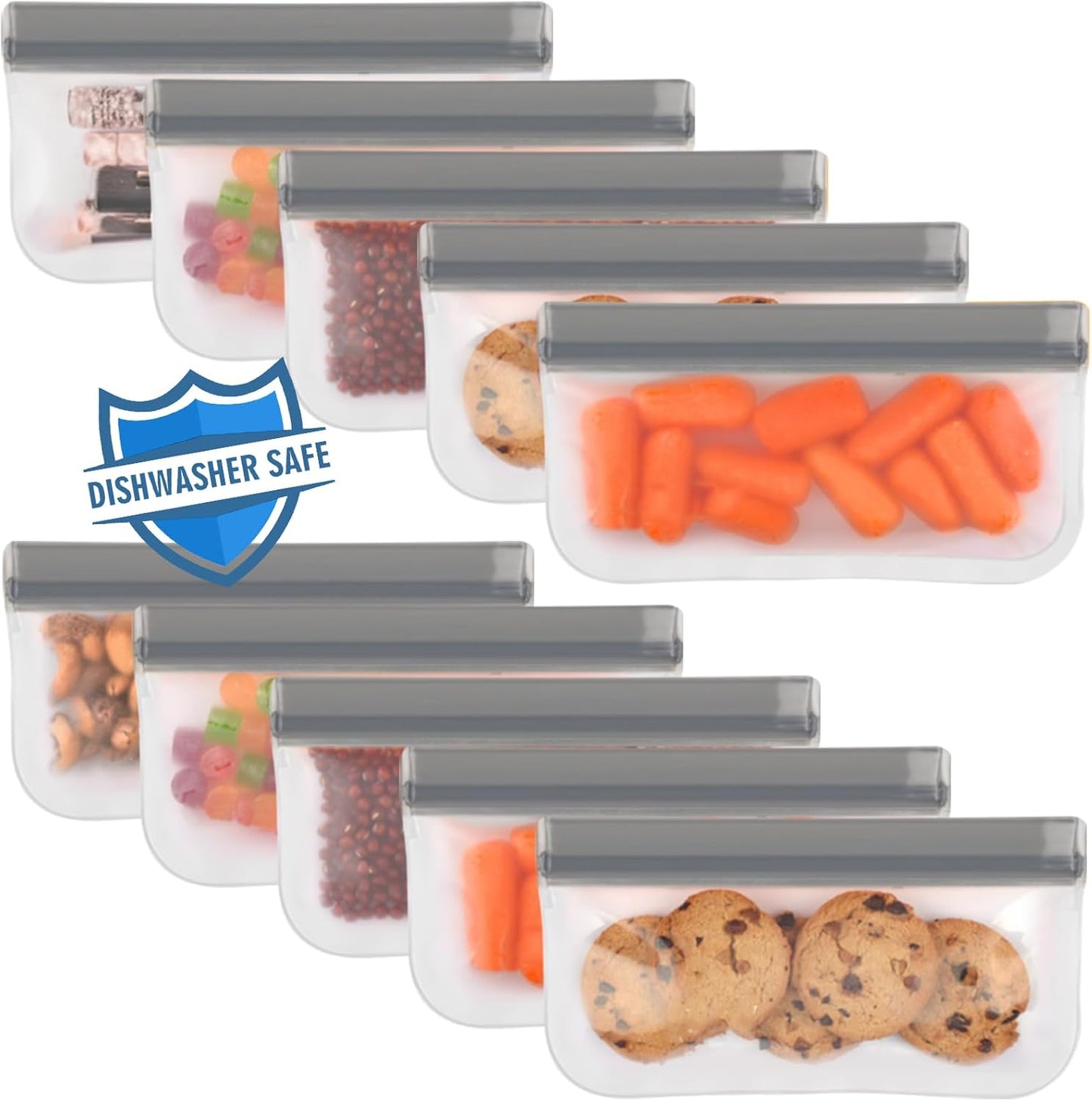 6 Pack Reusable Gallon Freezer Bags Dishwasher Safe, BPA Free Reusable 1 Gallon Bags Silicone, Leakproof Reusable Storage Bags for Marinate Meats, Cereal, Vegetables, Home Organization(Grey)
