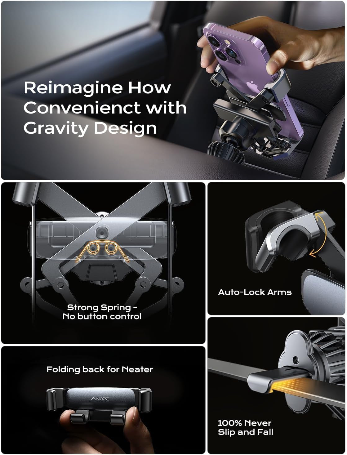 Car Phone Holders for Your Car Air Vent Phone Mount [Thick Cases Friendly] Cell Phone Holder 2025 Car Accessories for Women Men for Iphone 16E 16 15 Pro Max Samsung S25 Ultra All Phones, Black