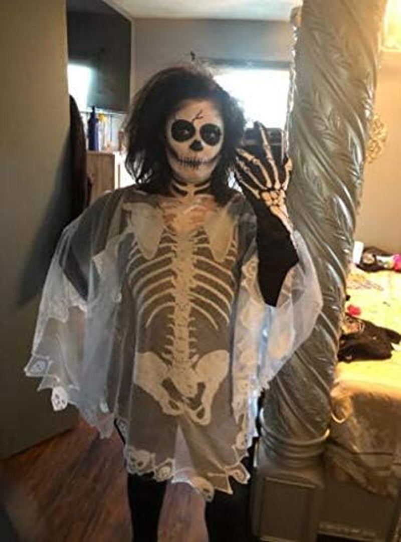Halloween Costumes for Women Lace Skeleton Poncho plus Size 57X57 Inch White