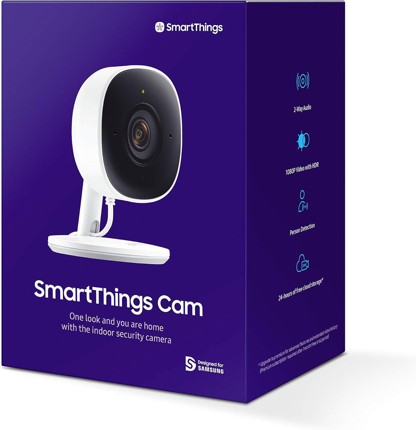 Smartthings Indoor Security Camera (GP-U999COVLBDA), 1080P HD Video with HDR, Night Vision, Advanced Motion Detection, and Two-Way Audio – Black/White