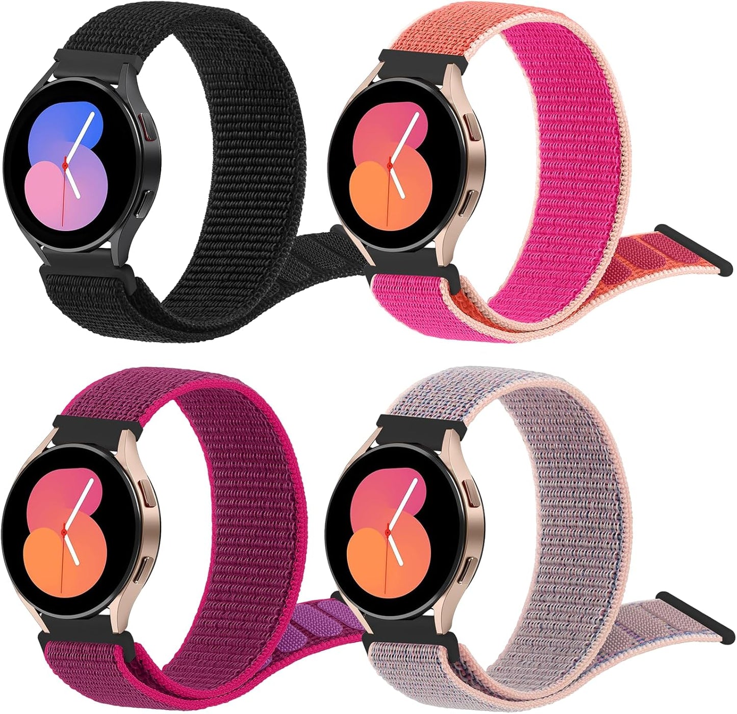 4 Pack Bands Compatible with Samsung Galaxy Watch 4 Band 40Mm 44Mm, Galaxy Watch 4 Classic Band 42Mm 46Mm, Galaxy Watch 5 Bands, Galaxy Watch 5 Pro, 20Mm Adjustable Loop Nylon Sport Strap