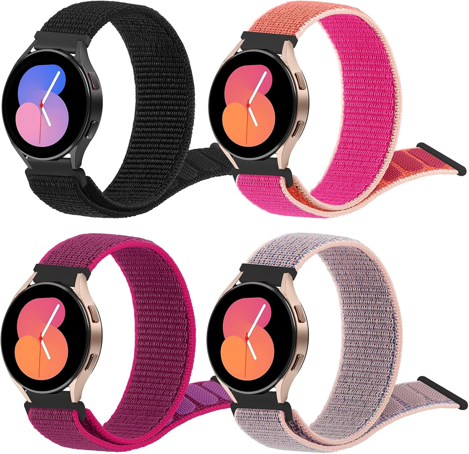 4 Pack Bands Compatible with Samsung Galaxy Watch 4 Band 40Mm 44Mm, Galaxy Watch 4 Classic Band 42Mm 46Mm, Galaxy Watch 5 Bands, Galaxy Watch 5 Pro, 20Mm Adjustable Loop Nylon Sport Strap