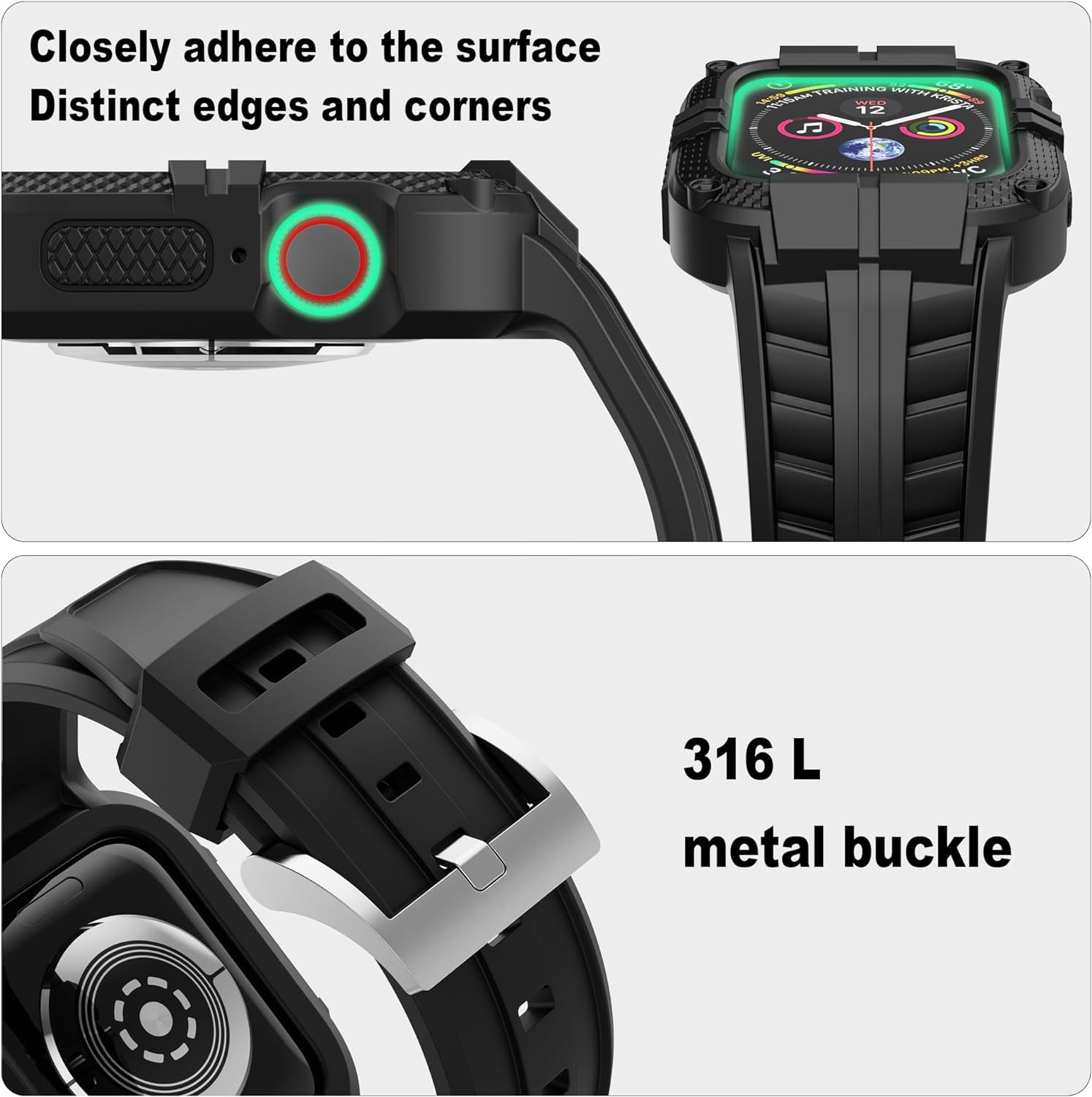 Rugged Watch Band Compatible with Apple Watch Series 9 Band for 45Mm 44Mm 42Mm SE 9/8/7/6/5/4/3 for Men (45Mm/44Mm/42Mm, Black)