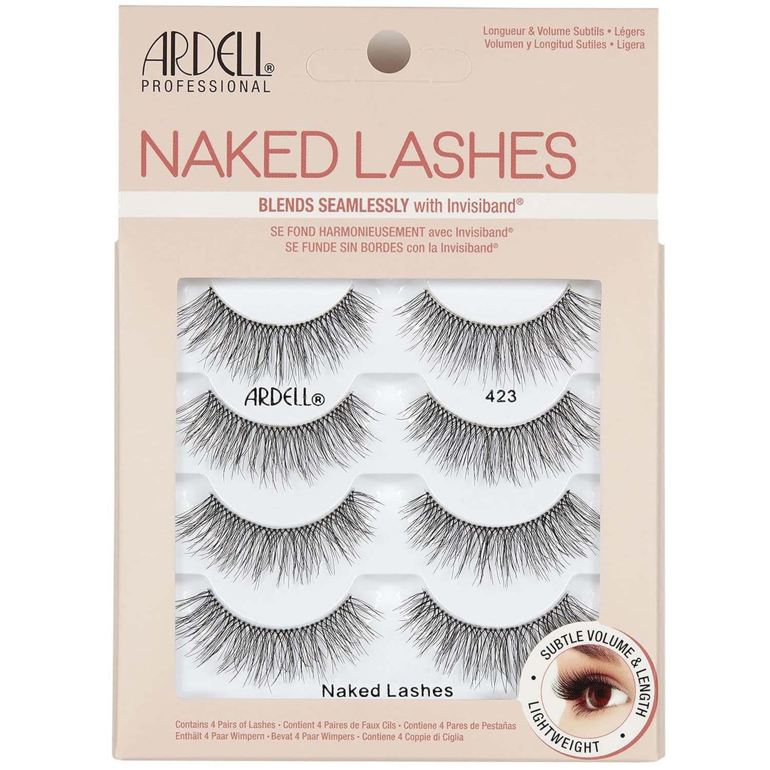 Naked Lashes 420 Multipack, Lightweight Natural Look, Invisiband for Comfort, Perfect for Everyday Wear, 4-Pairs, 1-Pack
