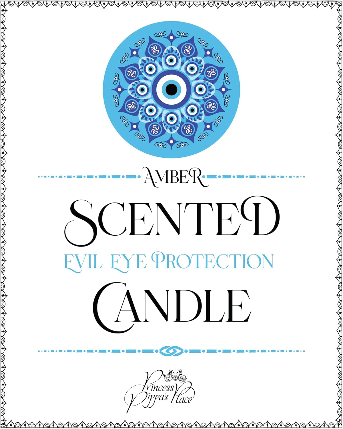 Evil Eye Candle, 10.5 Oz Evil Eye Spiritual Protection Candles with Crystals & Cotton Wick in Glass Jar, Soy Candle, Amber Scented Candles for Relaxing Healing Good Energy Aromatherapy Décor, Pack-1