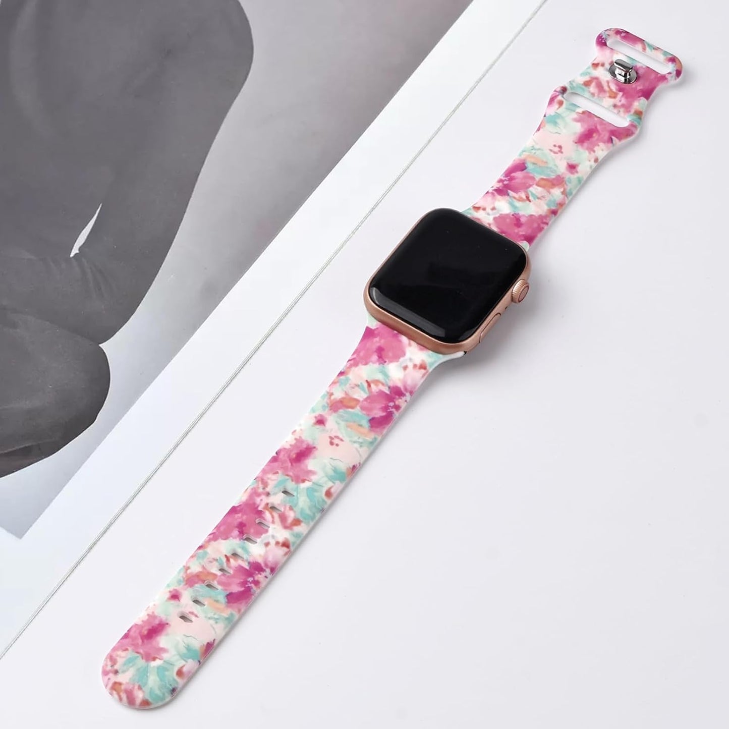 Floral Silicone Band Compatible with Apple Watch Bands for Women, 38Mm 40Mm 41Mm 42Mm 44Mm 45Mm 49Mm, for Iwatch Band Series 9 SE Ultra 8 7 6 5 4 3 2 1