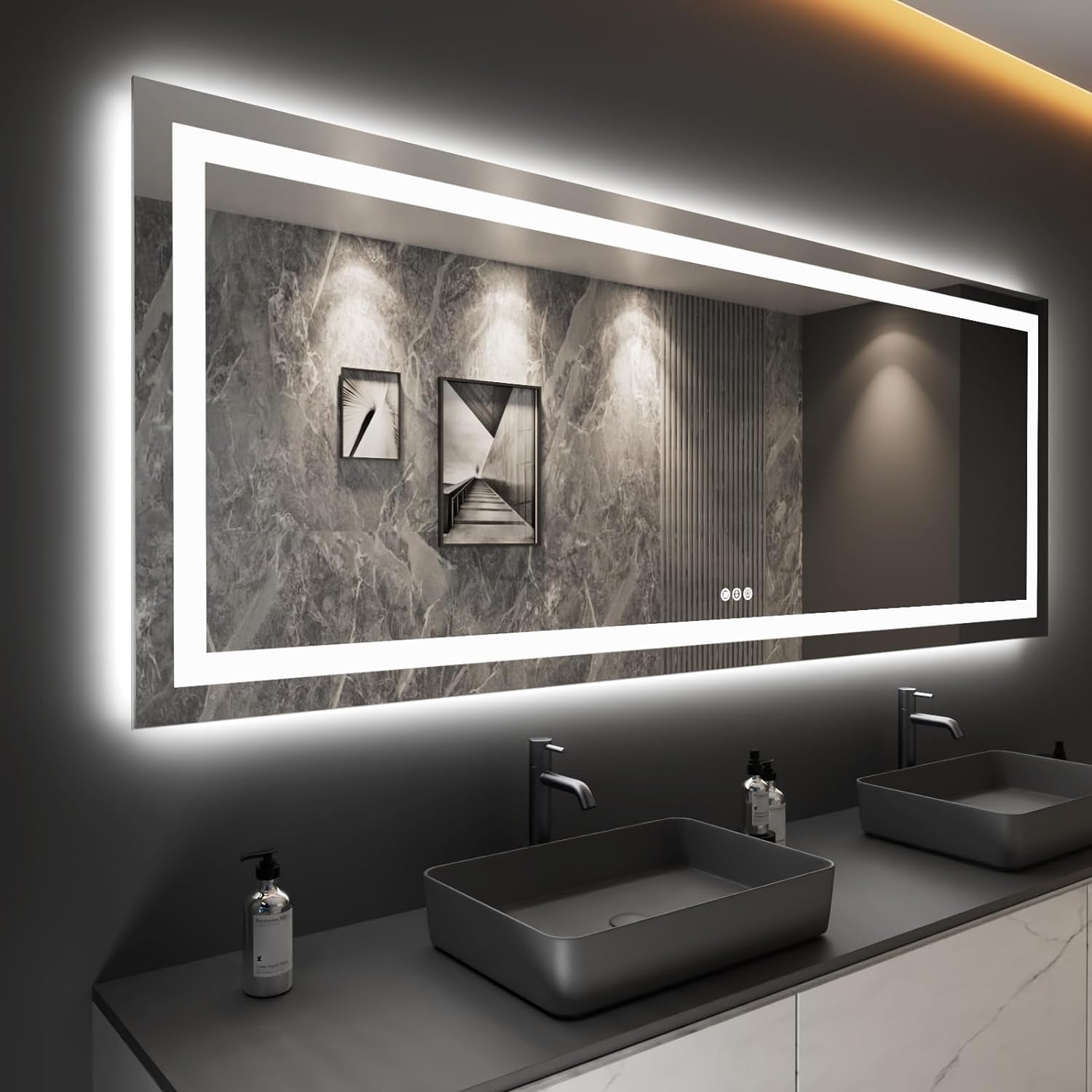 60”X30“ RGB LED Bathroom Mirror with Lights for Bathroom, Anti-Fog, Dimmable，Multiple Light Modes, RGB Backlit + Front Light, Memory Function, Tempered Glass