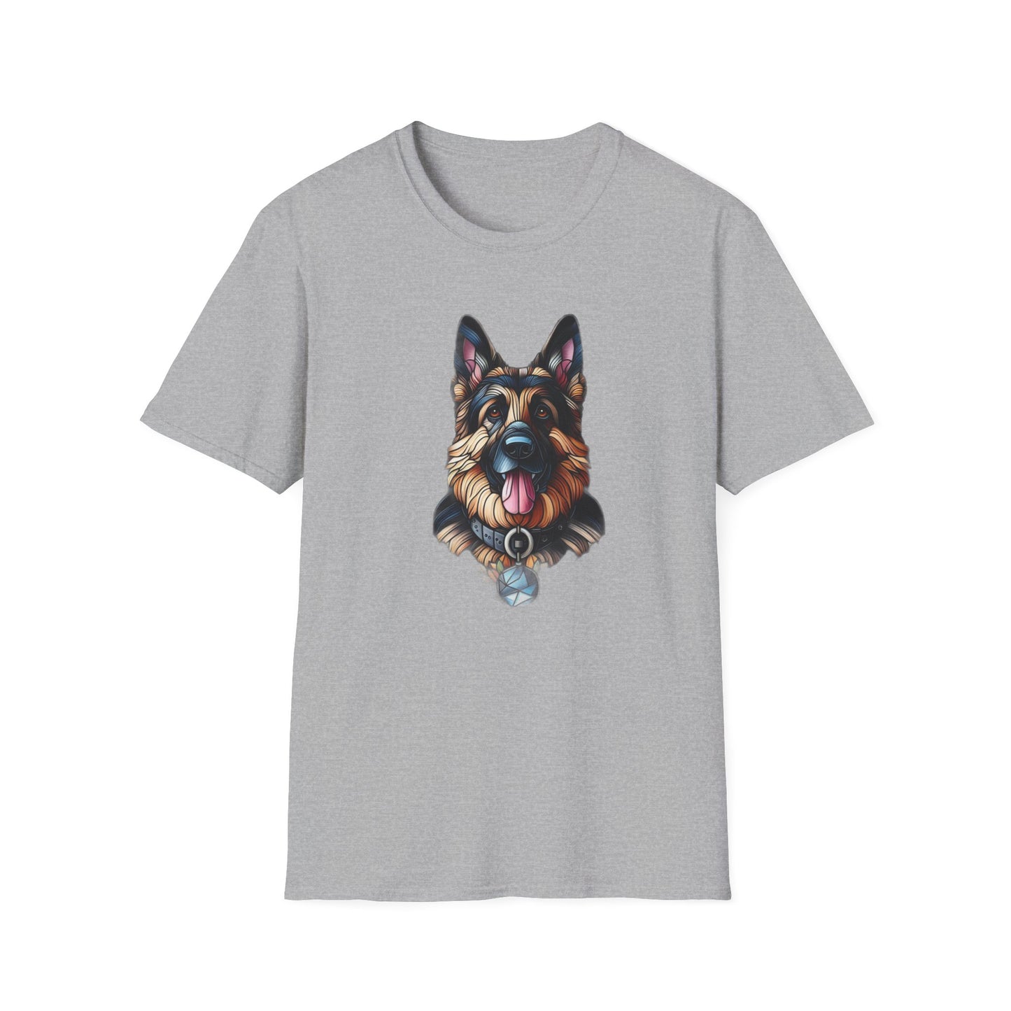 German Shepherd Stained Glass Unisex Softstyle T-Shirt