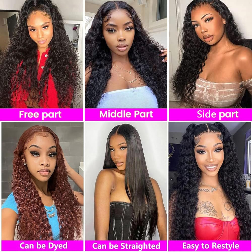 Brazilian Deep Wave Bundles with Closure（12 14 16+10Closure）100% Unprocessed Deep Curly Bundles Human Hair 3 Bundles with 4X4 Free Part Lace Closure Wet and Wavy Deep Wave Hair Natural Black
