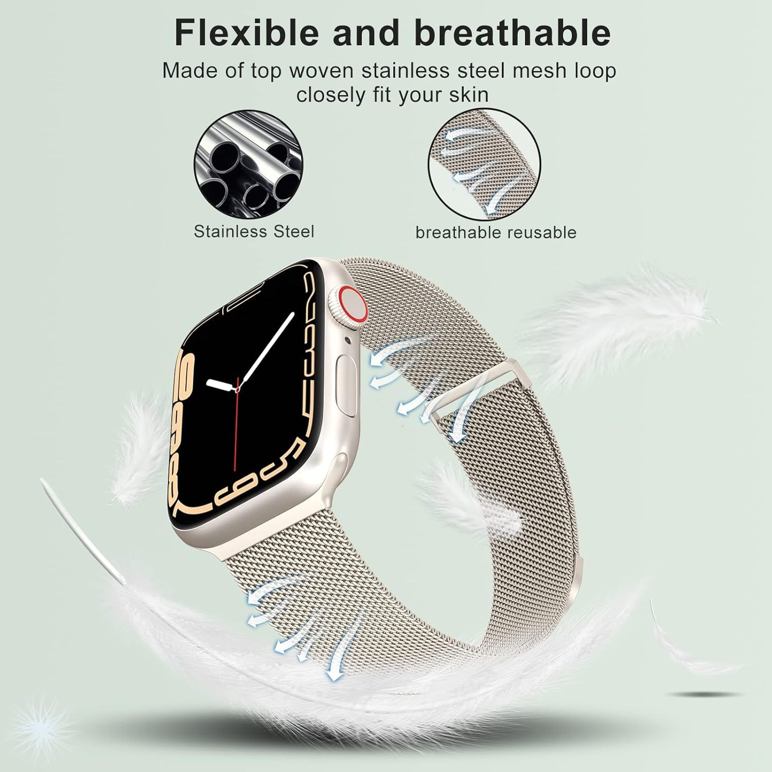 Compatible with Apple Watch Band Series 9, Ultra 2, SE, Ultra 8 7 6 5 4 3 2 1 38Mm 40Mm 41Mm 42Mm 44Mm 45Mm 49Mm Women and Men, Stainless Steel Mesh Loop Magnetic Clasp Replacement For