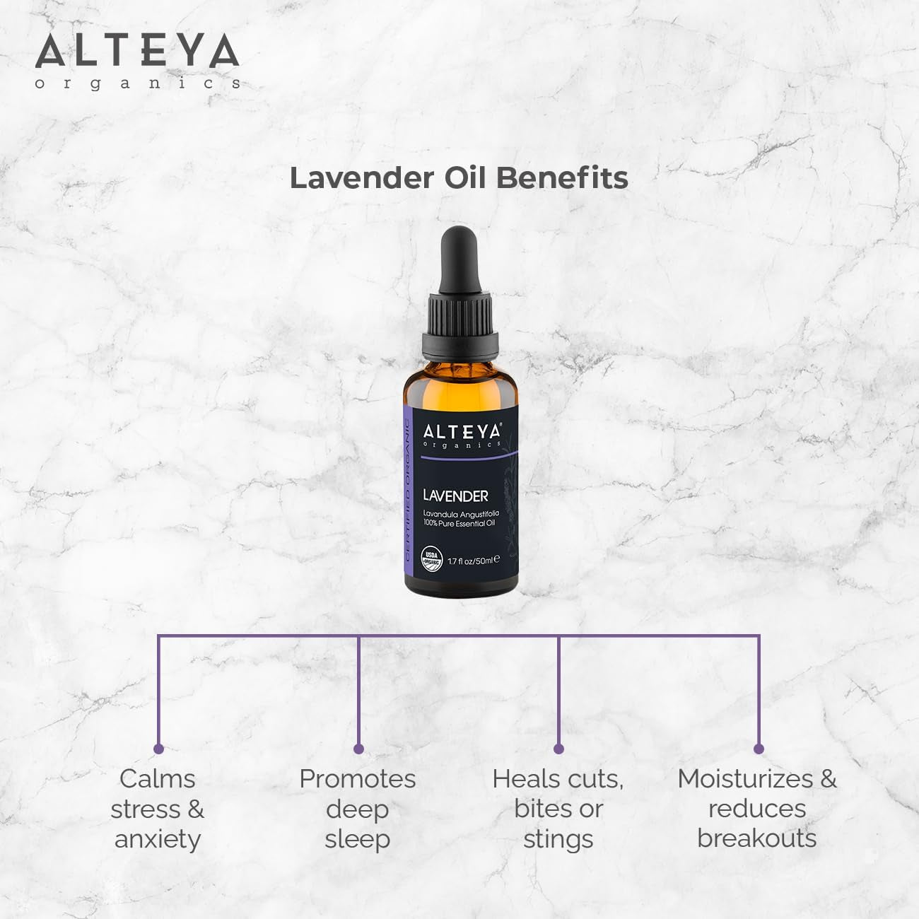 Organics Lavender Oil USDA Certified Organic Essential Oil, 3.4 Fl Oz/100 Ml Steam-Distilled Lavandula Angustifolia Aromatherapy Oil TLBH