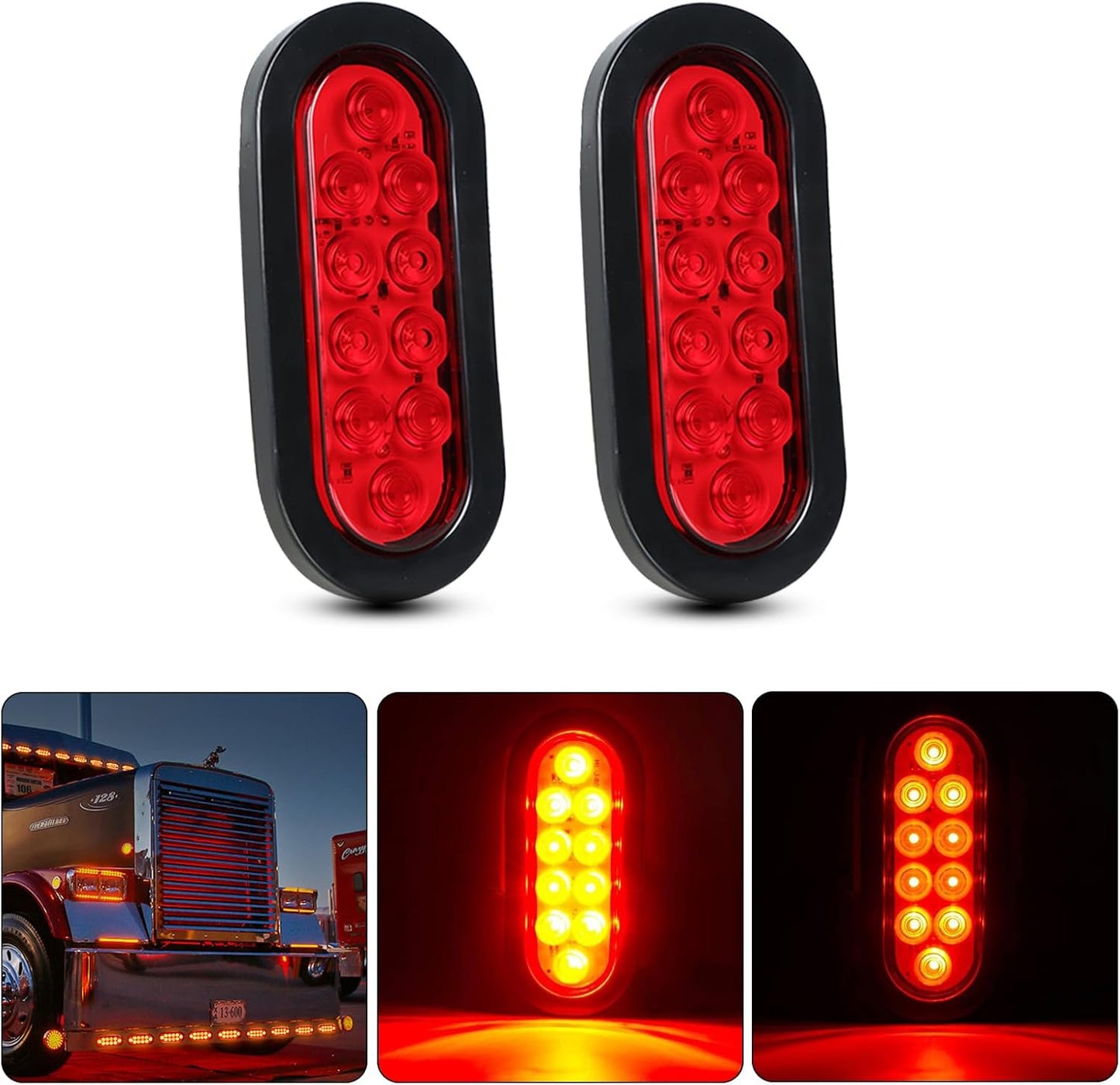 6" Oval Red LED Trailer Tail Lights 2PCS, Turn Stop Brake Trailer Lights for RV Truck, with Surface Mount Grommet TRUCK DRIVER