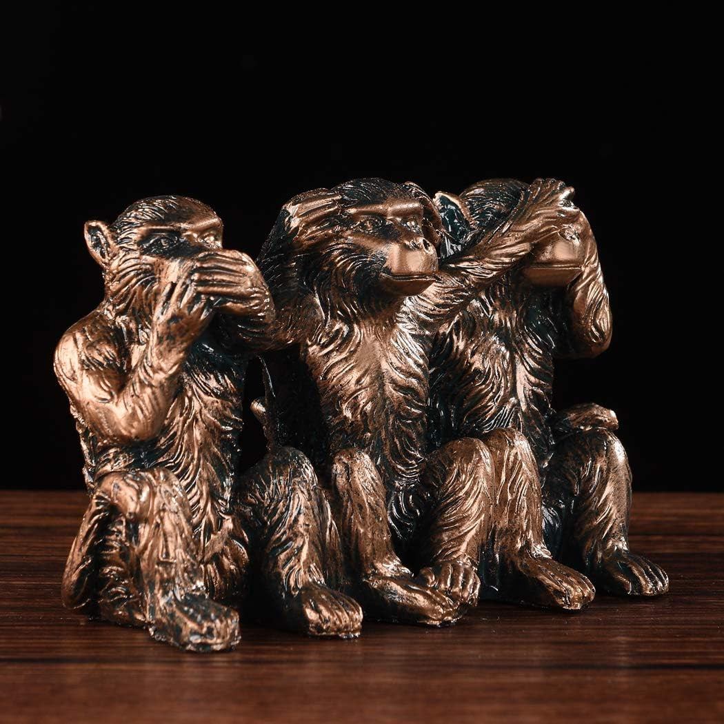 Three Monkeys Statue See-No Speak-No Hear-No Evil Brown 2.8" Resin Home Office Decoration Gifts PTZD047