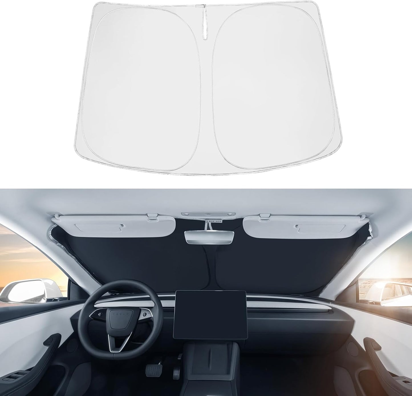 2017-2025 Tesla Model 3 Model Y Windshield Sunshade Folding Front Window Sun Shade Full Cover, Heat UV Protection Visor Accessories (Fit 2024 2025 Model 3 Highland)