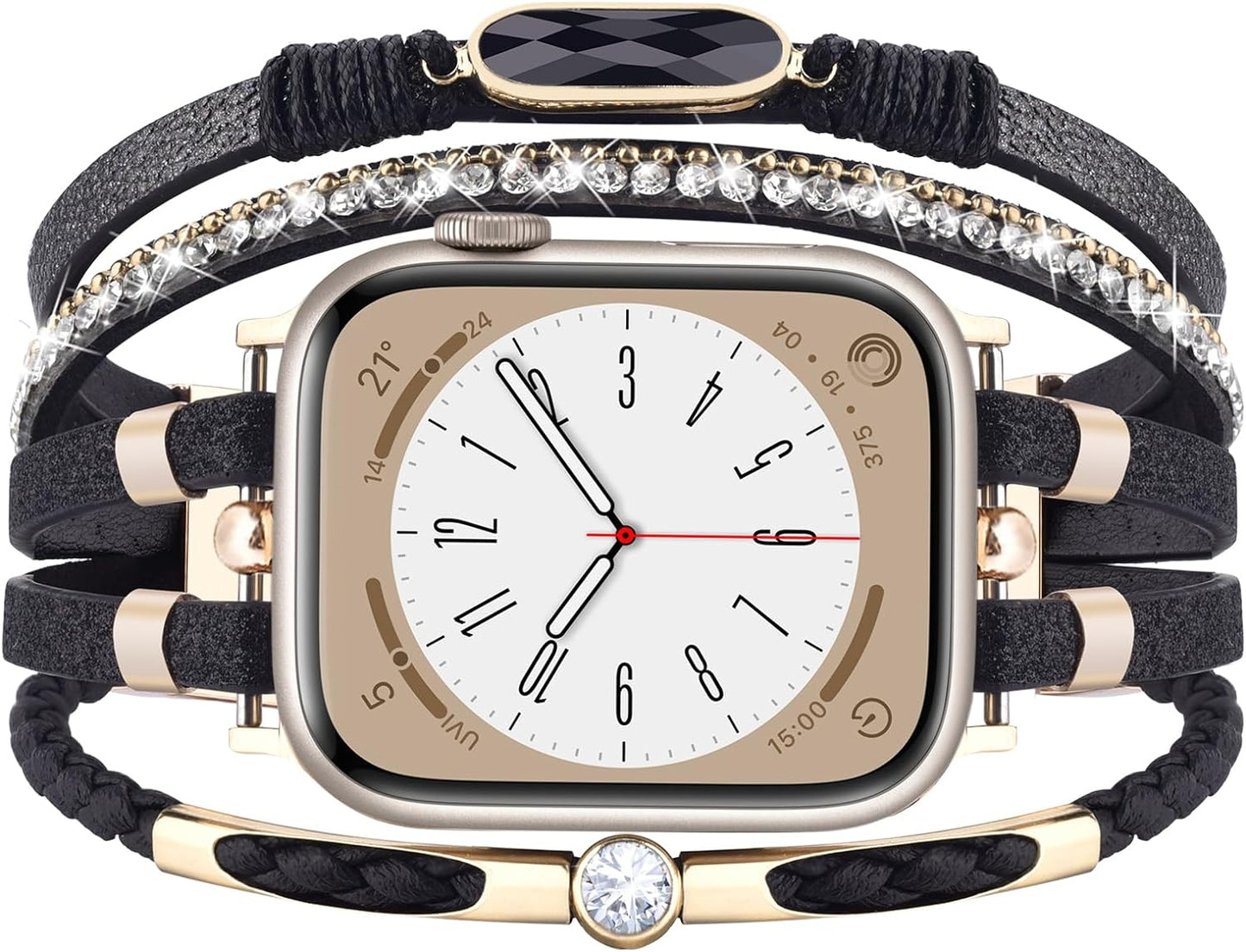 Boho Leather Bracelet Compatible with Apple Watch Band 38Mm 40Mm 41Mm Women, Adjustable Iphone Watch Bands Fancy Jewelry Multilayer Strap Wrap for Iwatch Bands Series 9 8 7 6 5 4 3 2 1 SE