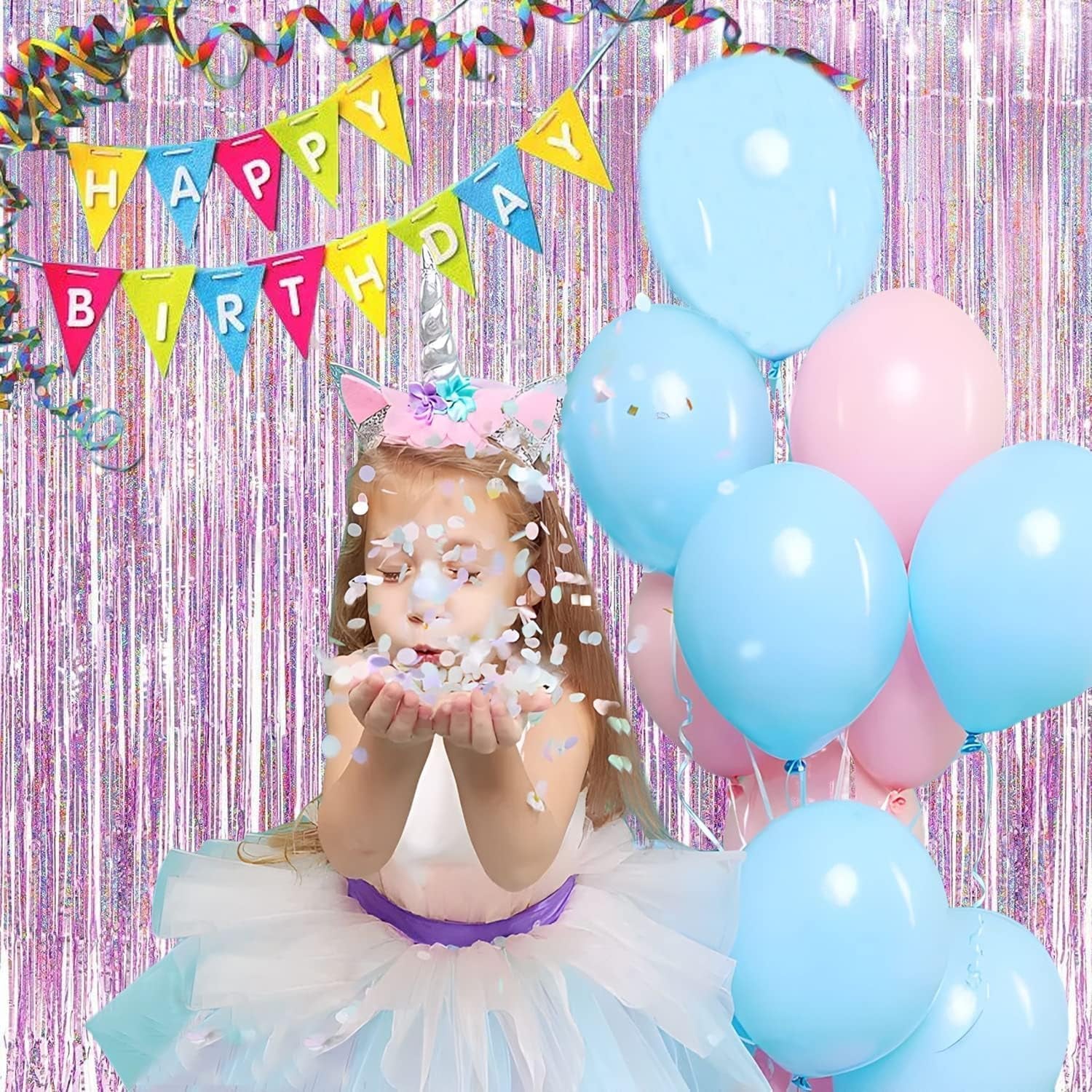 Pink Tinsel Foil Fringe Curtains - 2 Pcs 3.2X8.2 Ft Metallic Holidays Photo Backdrop for Girl Birthdays Bridal Shower Sweet Dount Bachelorette Party Supplies Decorations