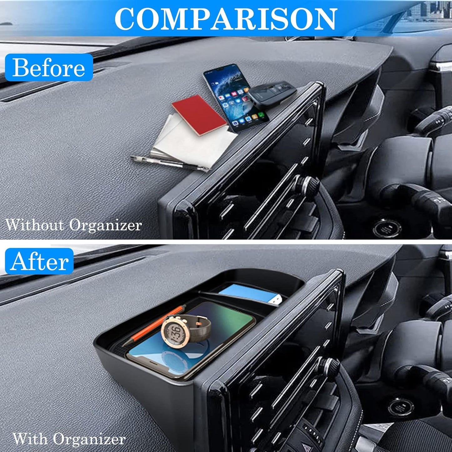 Upgraded Center Console Organizer Compatible with Toyota RAV4 2025 2024 2023 2022-2019 Interior Accessories, Armrest Storage Box, Dash Storage Tray(Not for New 10.5'' Multimedia Display)-3Pcs