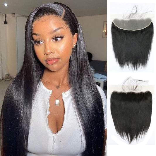 13X4 Frontal HD Lace Frontal 16 Inch Straight Frontal Human Hair Transparent HD Frontal Closure 150% Density Natural Hairline Pre Plucked with Baby Hair Black Color