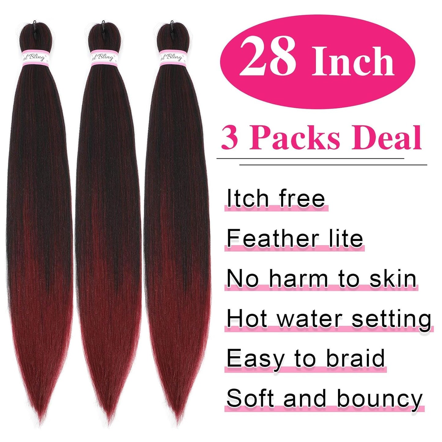 Long Braiding Hair Pre Stretched 28 Inch 3 Packs Braiding Hair Yaki Texture Prestretched Crochet Braids Hair Professional Synthetic 1B/BUG