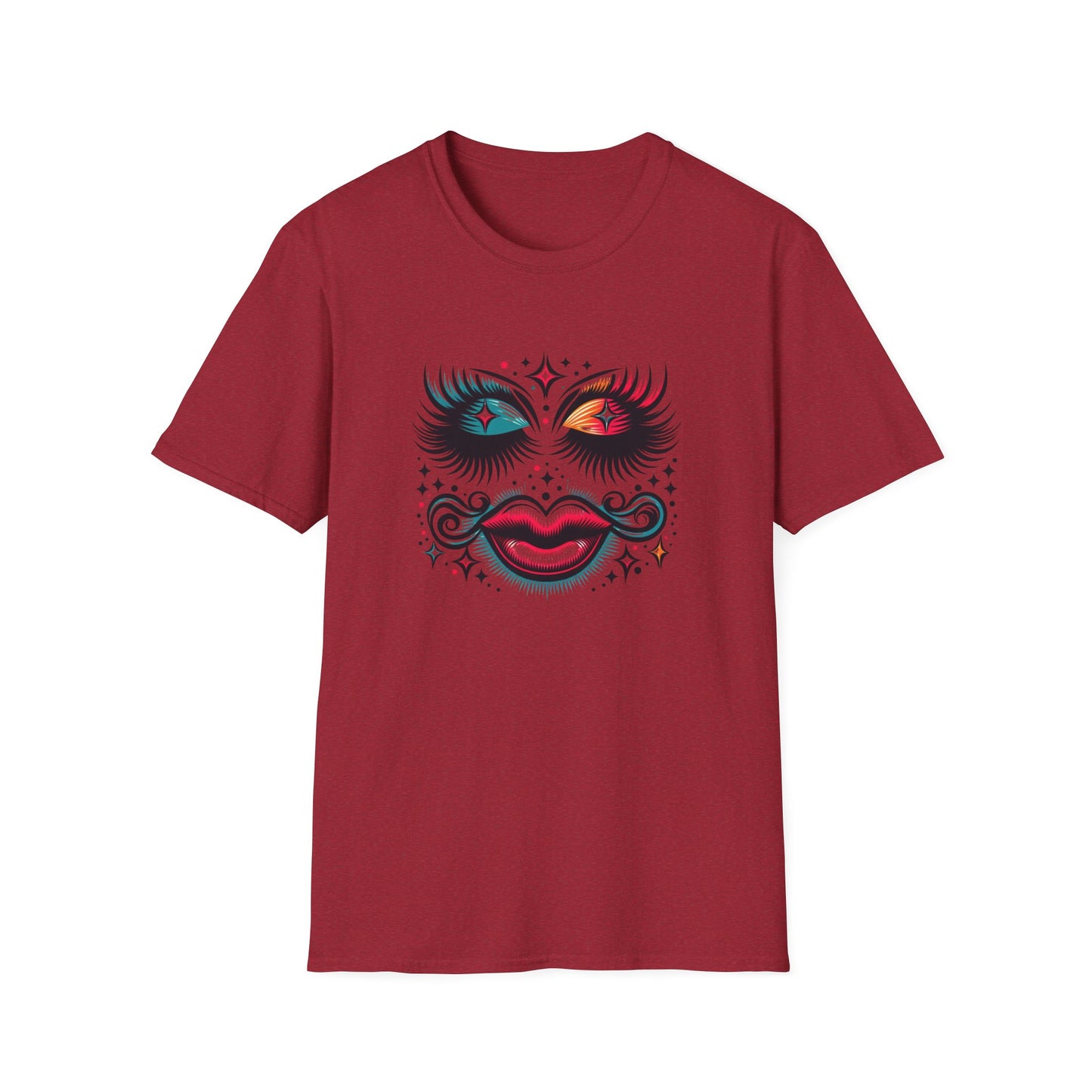 LASHES Vibrant Face Graphic T-Shirt - Unisex Softstyle Tee for Festivals & Celebrations