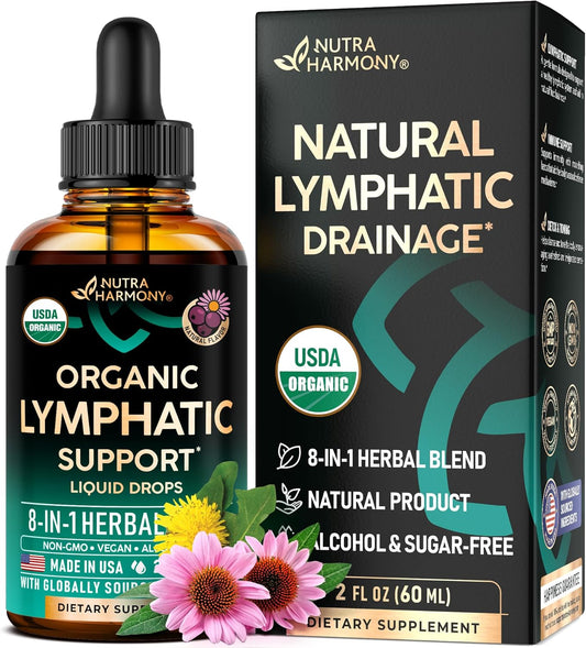 USDA Organic Lymphatic Drainage Supplement - Echinacea | Elderberry | Dandelion | Rosehip | Cleavers | Calendula | Burdock - Made in USA - Lymph System Drops - Immune Support, Cleanse & Detox, 2 Fl Oz TLBH