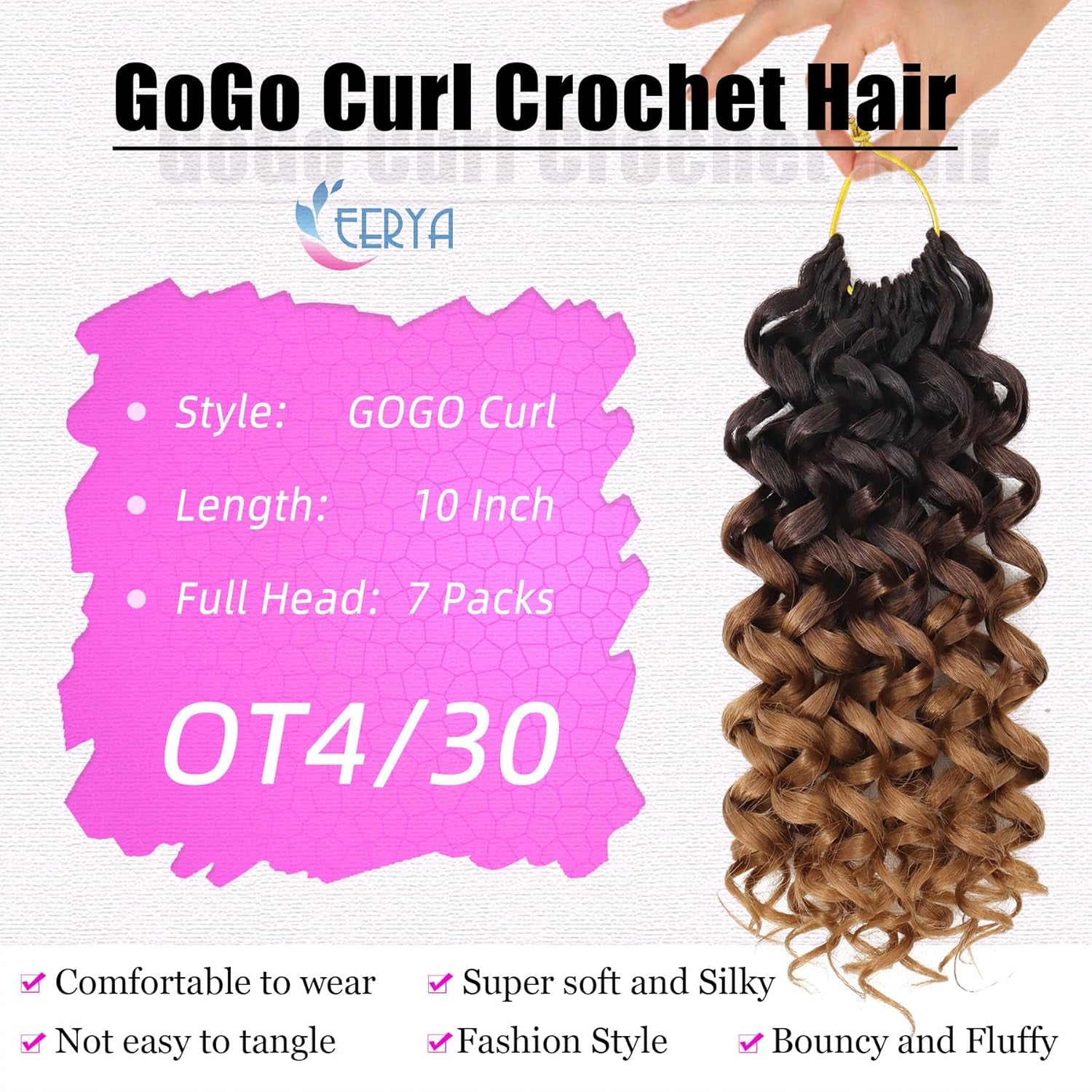 7 Packs Gogo Curl Crochet Hair 10 Inch Short Curly Crochet Hair for Women Water Wave Beach Curl Deep Twist Crochet Braids Synthetic Braiding Hair Extensions(10 Inch, OT4/30)