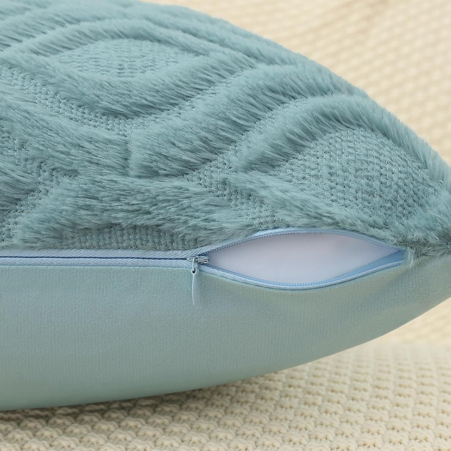 Decorative Throw Pillow Covers 18X18 Set of 2, Soft Plush Faux Wool Couch Pillow Covers for Home, Aqua