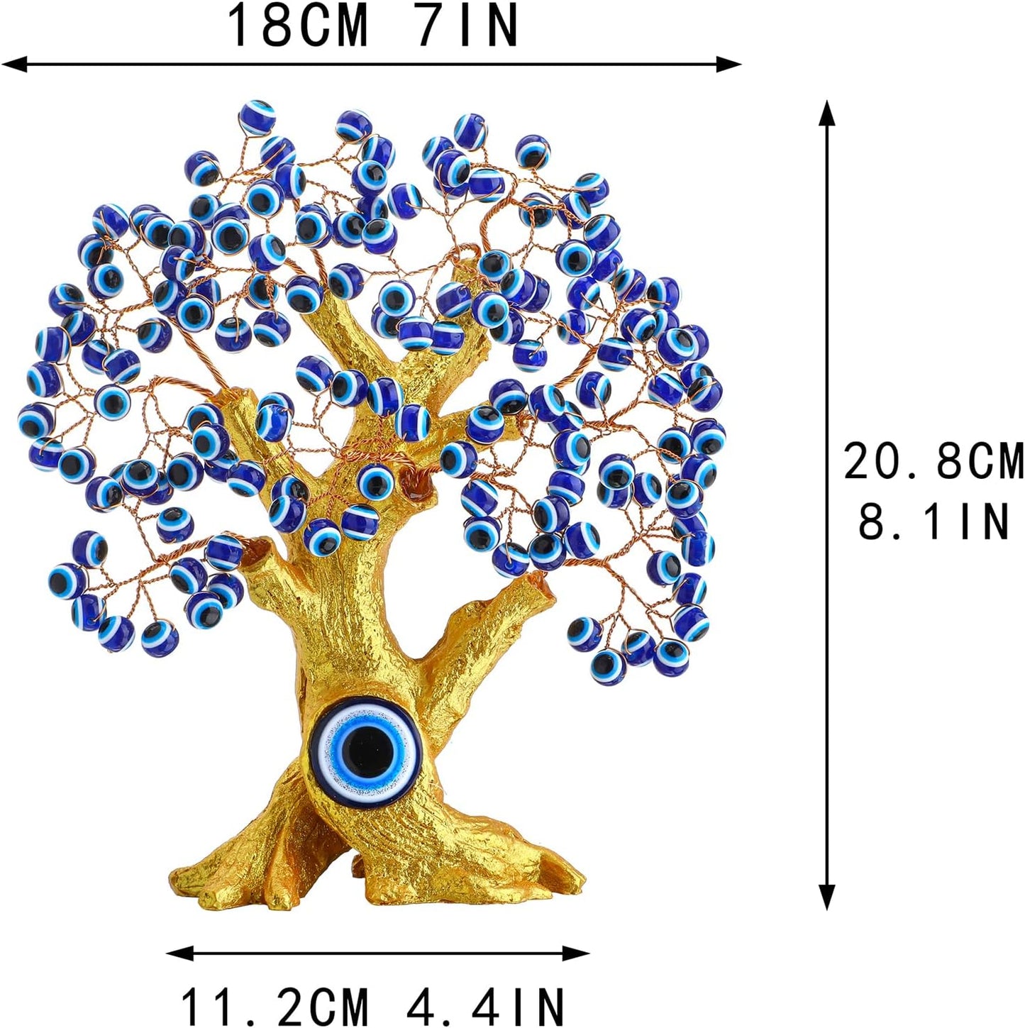 8'' Turkish Blue Evil Eye Tree Golden Feng Shui Decor Protection Money Fortune Tree Good Luck Gift