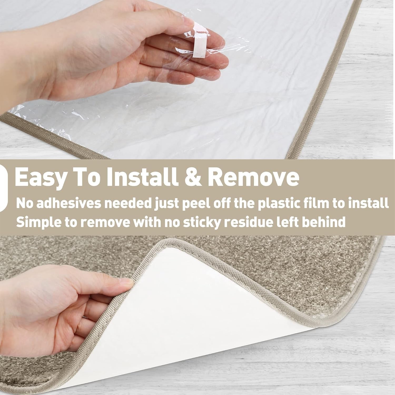 Carpet Stair Tread Landing Mat Tape Free Self Adhesive Non Slip Skid Resistant Indoor Doormat Area Rug Floor Mat for Kitchen Bathroom Workstations Washable 2' X 3' (Cream Grey)