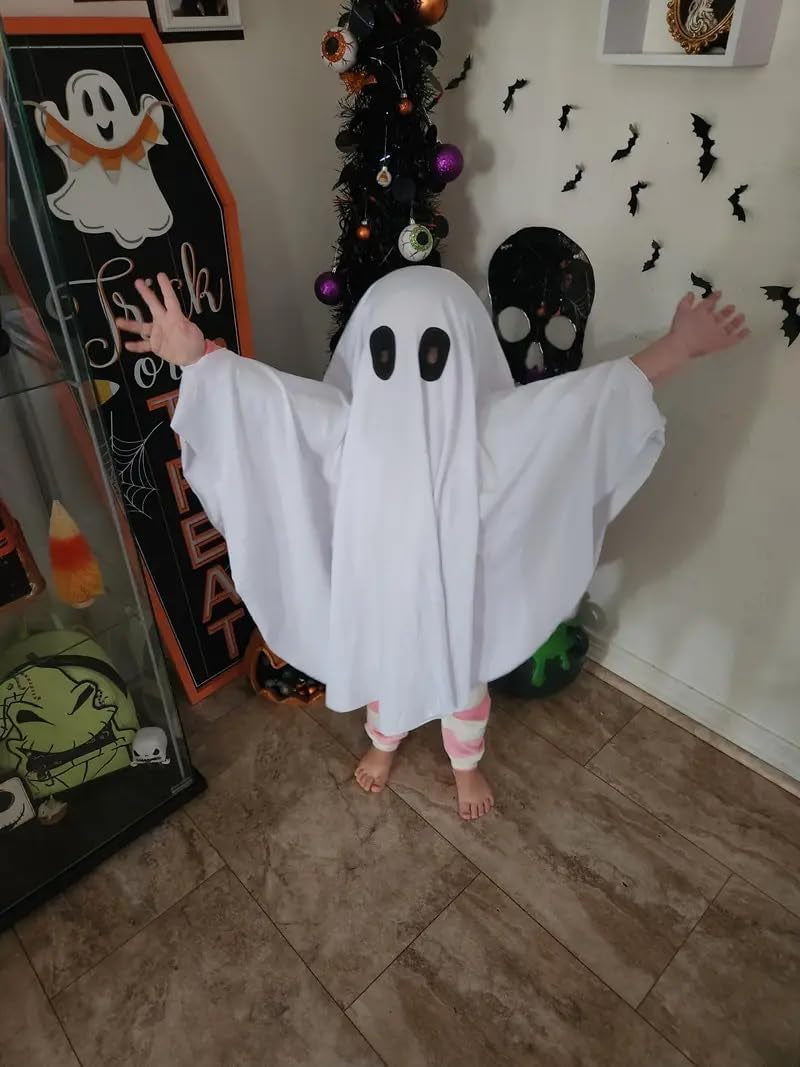 Unisex Kid Ghost Costume Girl Halloween Fancy Dress Cosplay Boy White Boo Ghost Cloak Child Spooky Trick-Or-Treating(White,M)