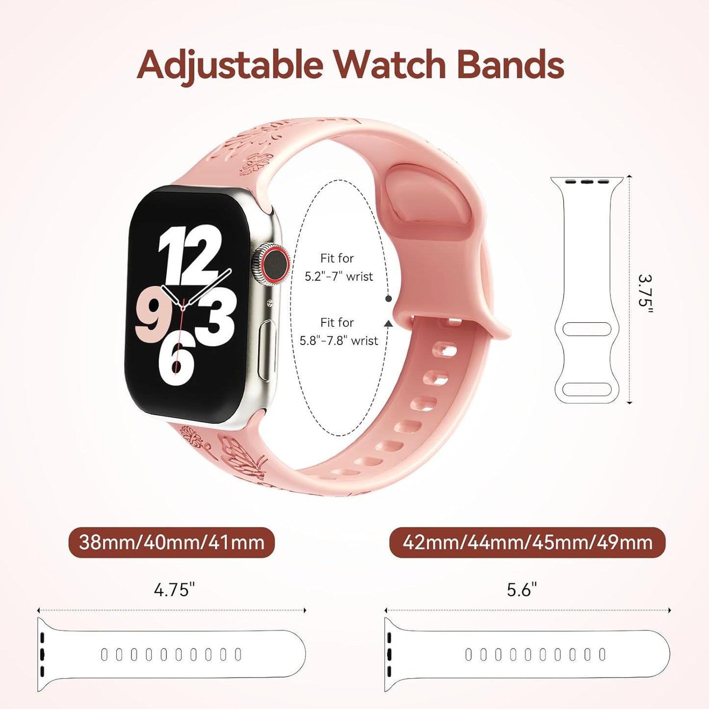 3 Pack Stylish Floral Engraved Smartwatch Bands for Women, Durable Soft Silicone Iwatch Bands Compatible with Apple Watch Series 44Mm 40Mm 38Mm 41Mm 45Mm 49Mm 42Mm Ultra 2 SE 9-1