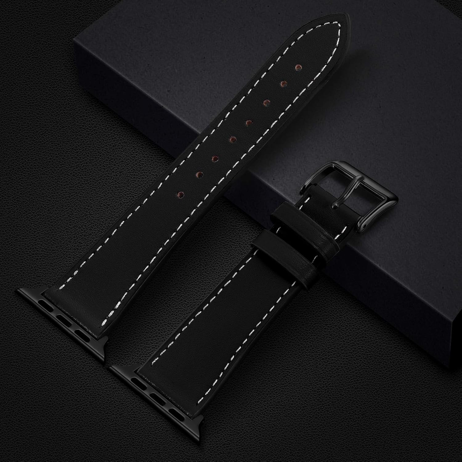 Compatible with Apple Watch Band Series SE 9 8 7 6 5 4 3 2 1 Ultra 49Mm 45Mm 41Mm 44Mm 40Mm 42Mm 38Mm, Genuine Leather Replacement Band for Iwatch, Leather Apple Watch Strap for Women & Men Black/Black