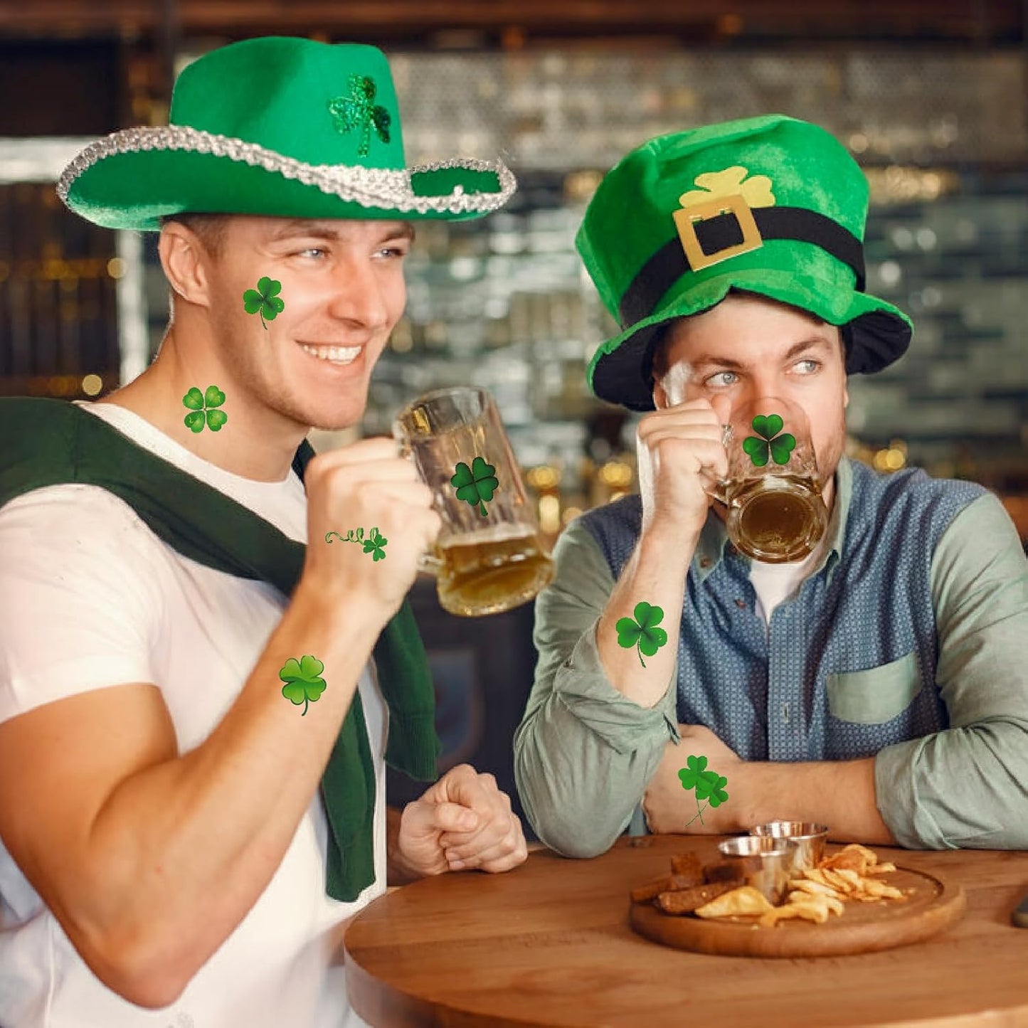 St. Patrick'S Day Shamrock Temporary Tattoos & Face Stickers, Waterproof Saint Patrick'S Day Clover Tattoos Art Make up Deco Irish Party Favors