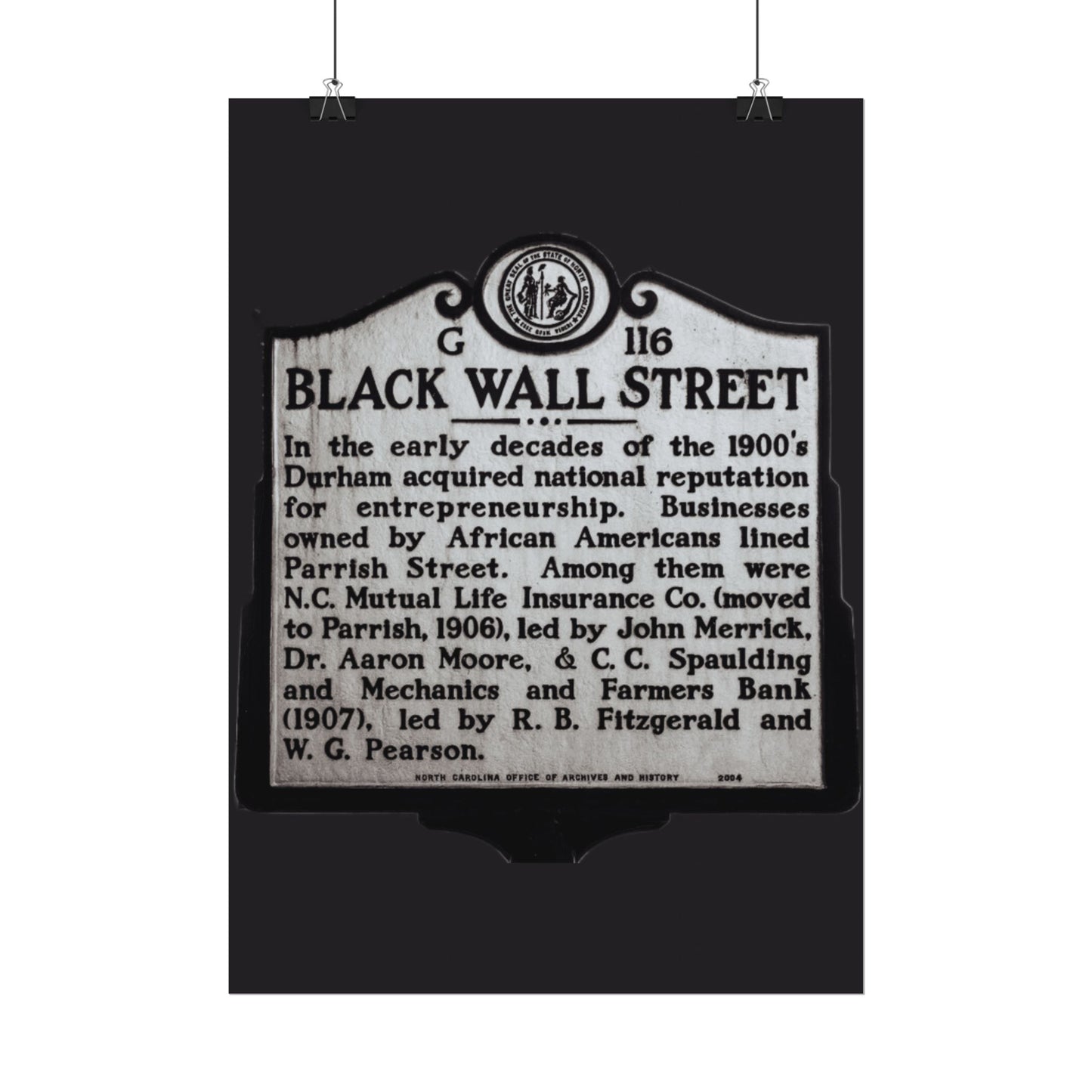 BLACK WALL STREET DURHAM NORTH CAROLINA Rolled Posters