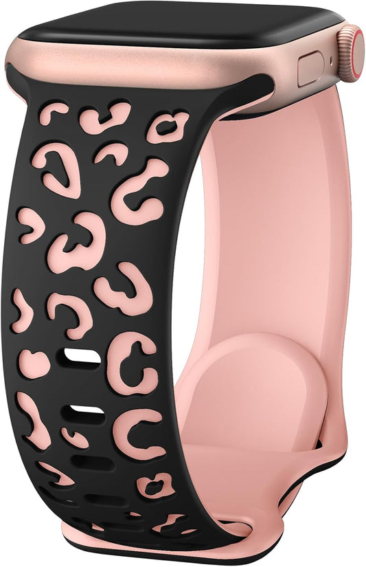Leopard Engraved Band for Apple Watch Band 40Mm 41Mm 38Mm 45Mm 42Mm 44Mm for Women,Cute Cheetah Strap Silicone Sport Wristbands for Iwatch Series 9 SE 8 7 6 5 4 3 2 Ultra