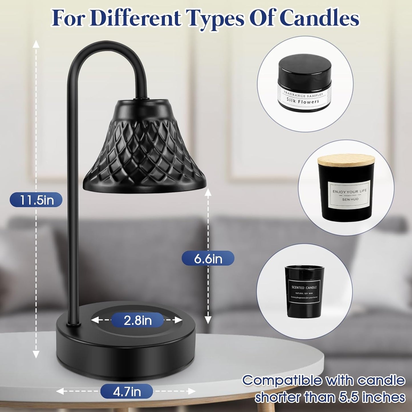 Electric Candle Warmer Lamp with Timer, Wax Warmer for Scented Wax Embellish Life, Relieve Stress, Fall Asleep Easily Fits All Candle Jar - Black Candle Lamp for Home Decor Gifts