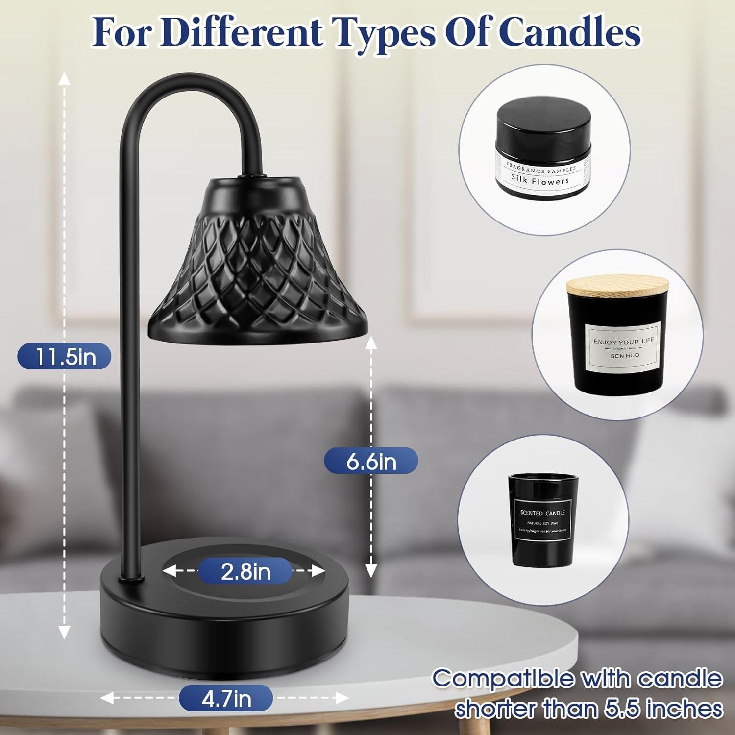 Electric Candle Warmer Lamp with Timer, Wax Warmer for Scented Wax Embellish Life, Relieve Stress, Fall Asleep Easily Fits All Candle Jar - Black Candle Lamp for Home Decor Gifts