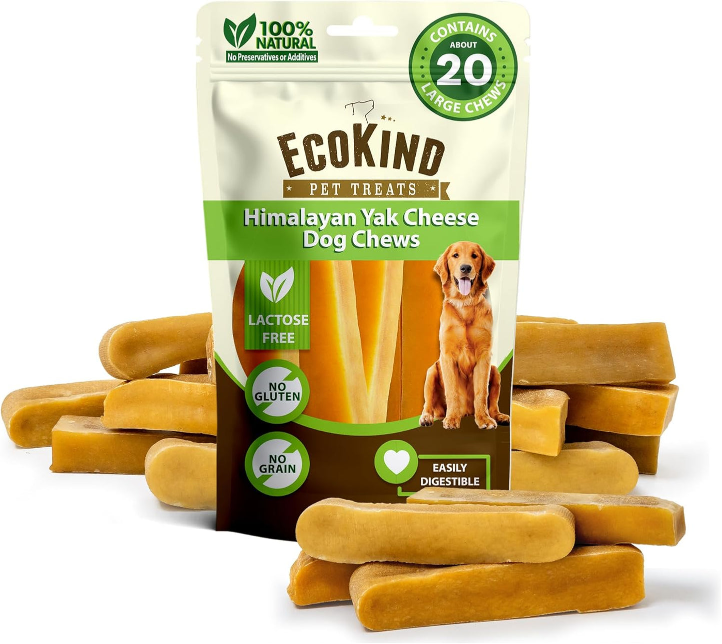 Ecokind Premium Gold Yak Cheese Himalayan Dog Chews, Dog Treats Large Breed, All Natural, High Protein, for Aggressive Chewers, Large - 4 Chews (1 Lb) TRUCK DRIVER