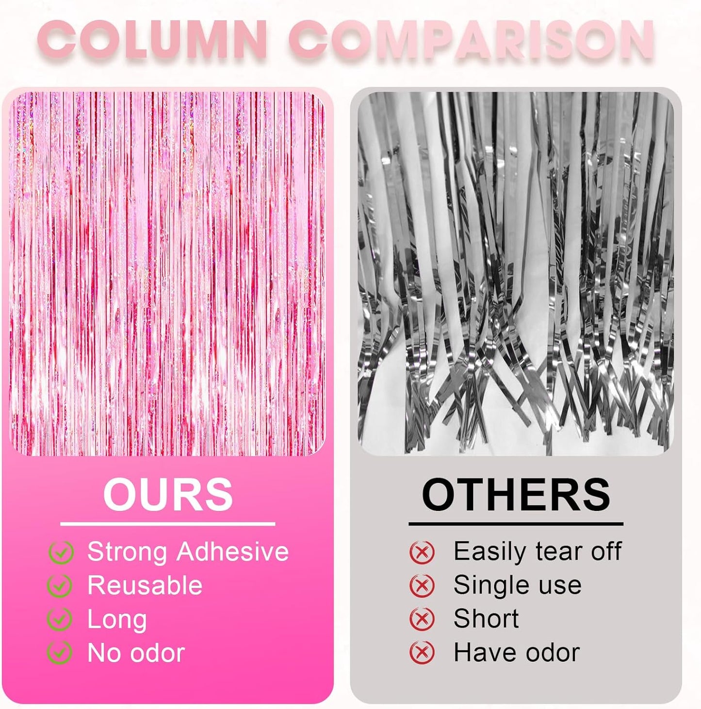 2 Pack Laser Pink Tinsel Foil Fringe Curtains, Pink Party Decorations, Metallic Tinsel Party Streamers Backdrop for Birthday Bachelorette Baby Shower Graduation Wedding Party Decorations