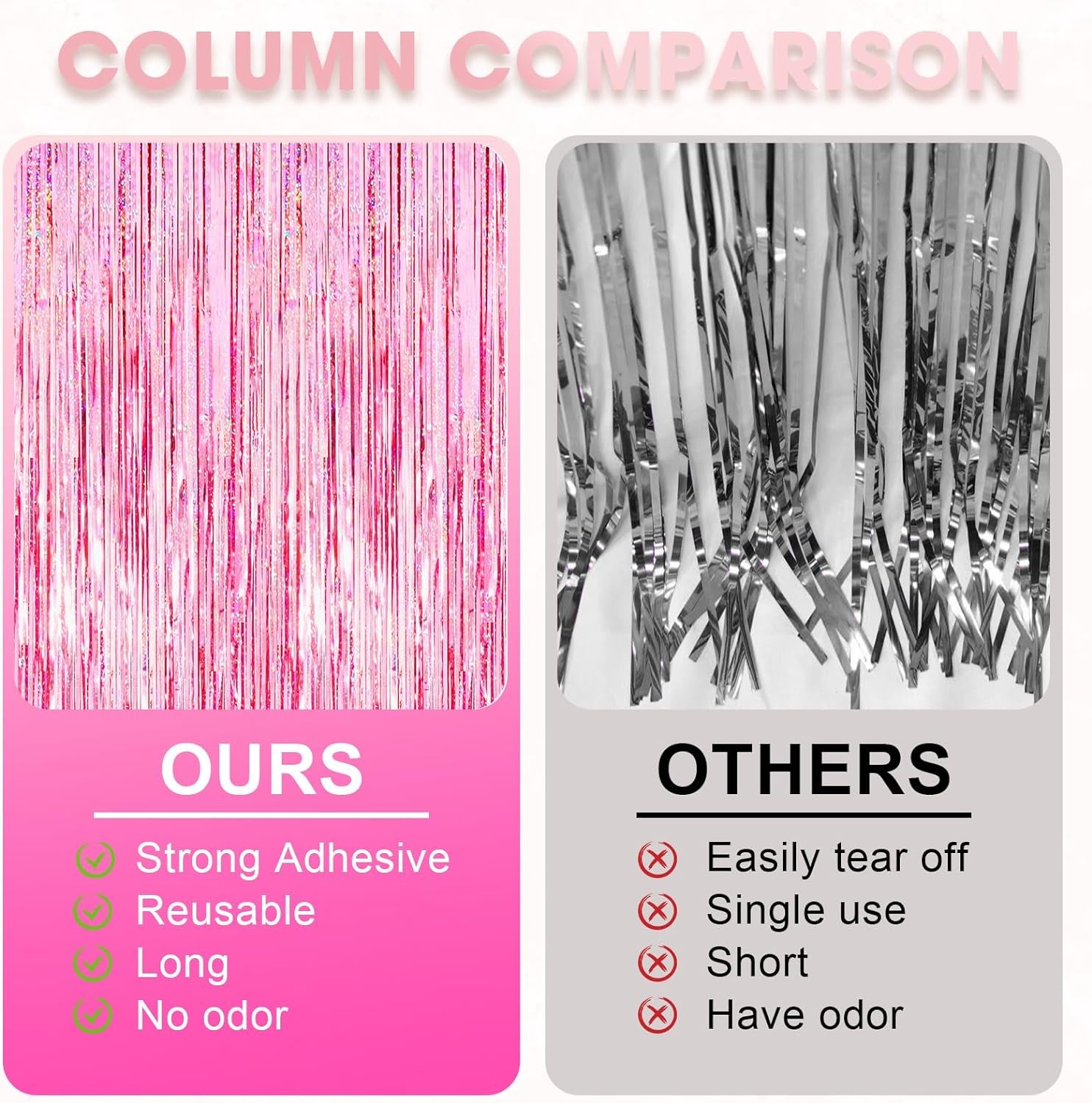 2 Pack Laser Pink Tinsel Foil Fringe Curtains, Pink Party Decorations, Metallic Tinsel Party Streamers Backdrop for Birthday Bachelorette Baby Shower Graduation Wedding Party Decorations