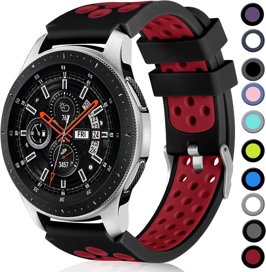 Compatible for Samsung Galaxy Watch 3 45Mm/Galaxy Watch 46Mm/Gear S3 Frontier, 22Mm Soft Silicone Breathable Watch Strap Wristband for Women Men,(Black/Red)