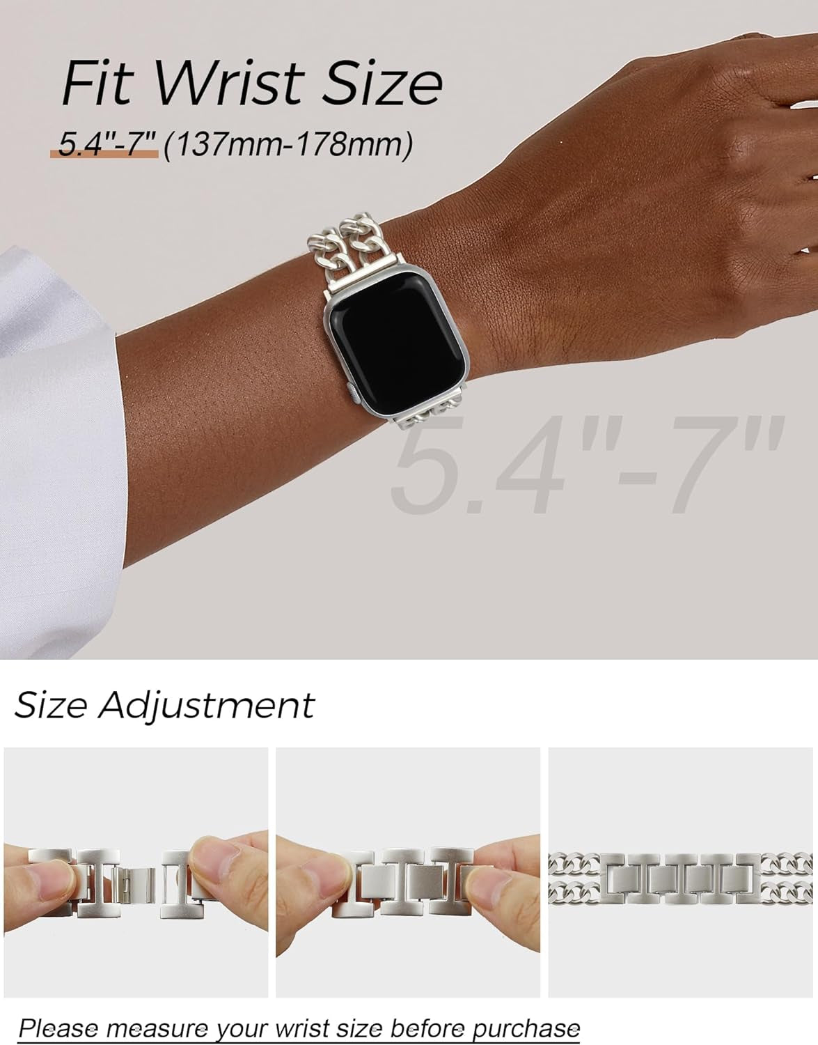 Starlight Watch Bands for Women Compatible with Apple Watch Band 38Mm 40Mm 41Mm Adjustable Metal Band Cowboy Steel Chain Bracelet for Iwatch Series 9/8/7/6/5/4/3/2/1/Se/Ultra (No Case)