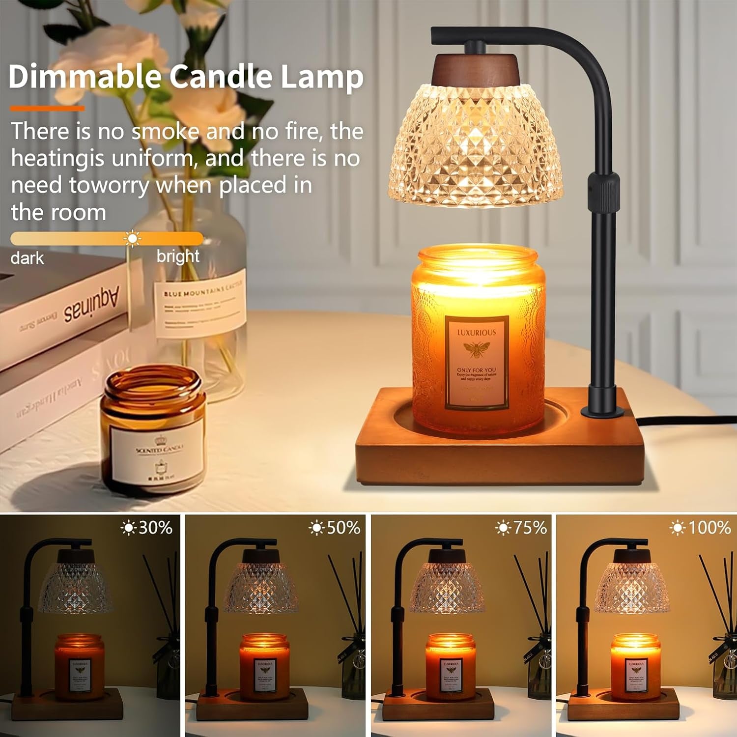 Dimmable Candle Warmer Lamp with Timer, Electric Wax Melt Warmer, Lamp Candle Warmer for Jar Scented Candles Mothers Day Birthday Gifts for Women Mom Grandma, Home Offices Decor Light(Diamond White)