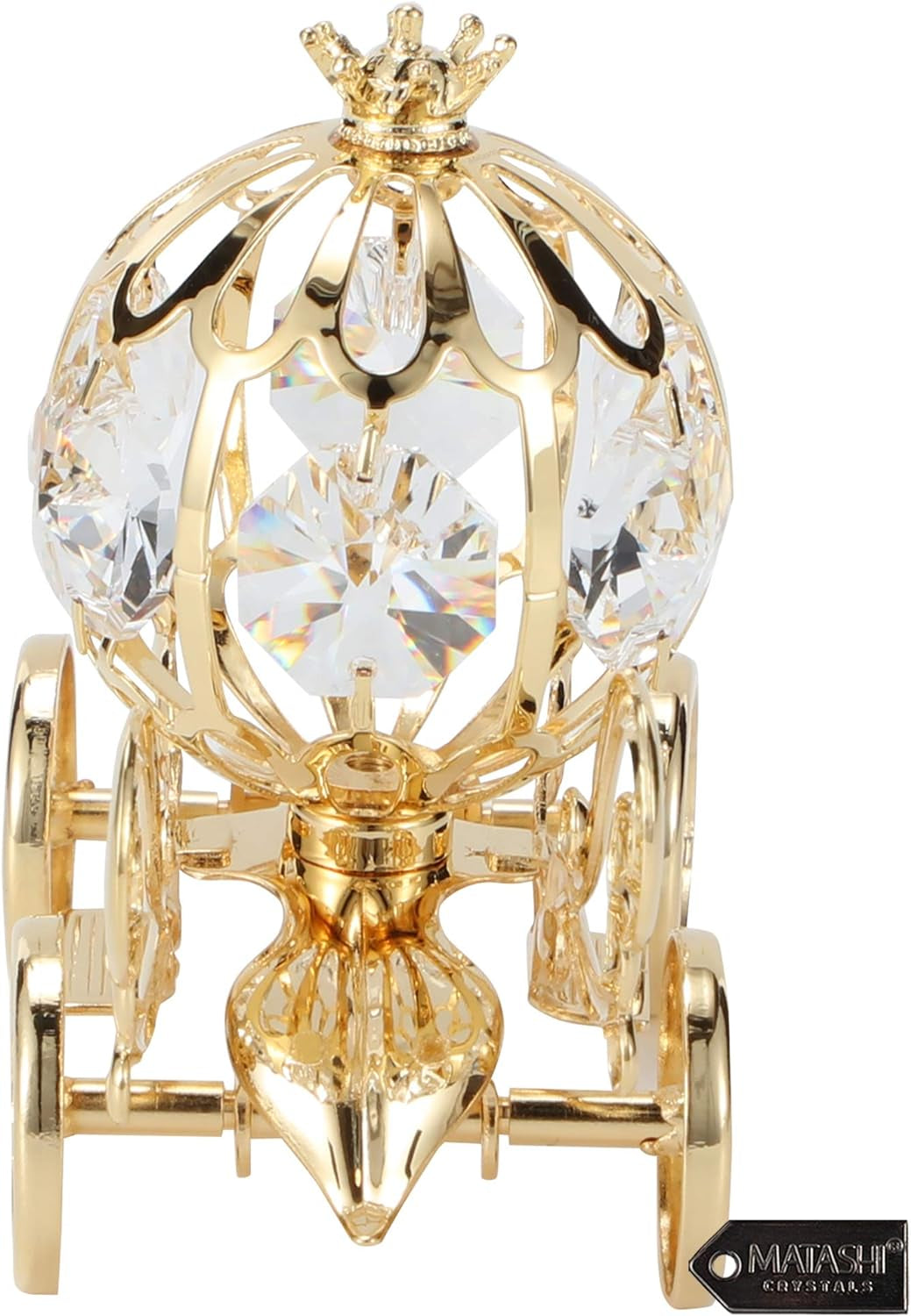 Gift for Christmas - 24K Gold Plated Crystal Studded Mini Cinderella Pumpkin Coach Ornament Home Decor Table Top Showpiece - Traditional Decoration Gift for Mom, Daughter, Friends, Family