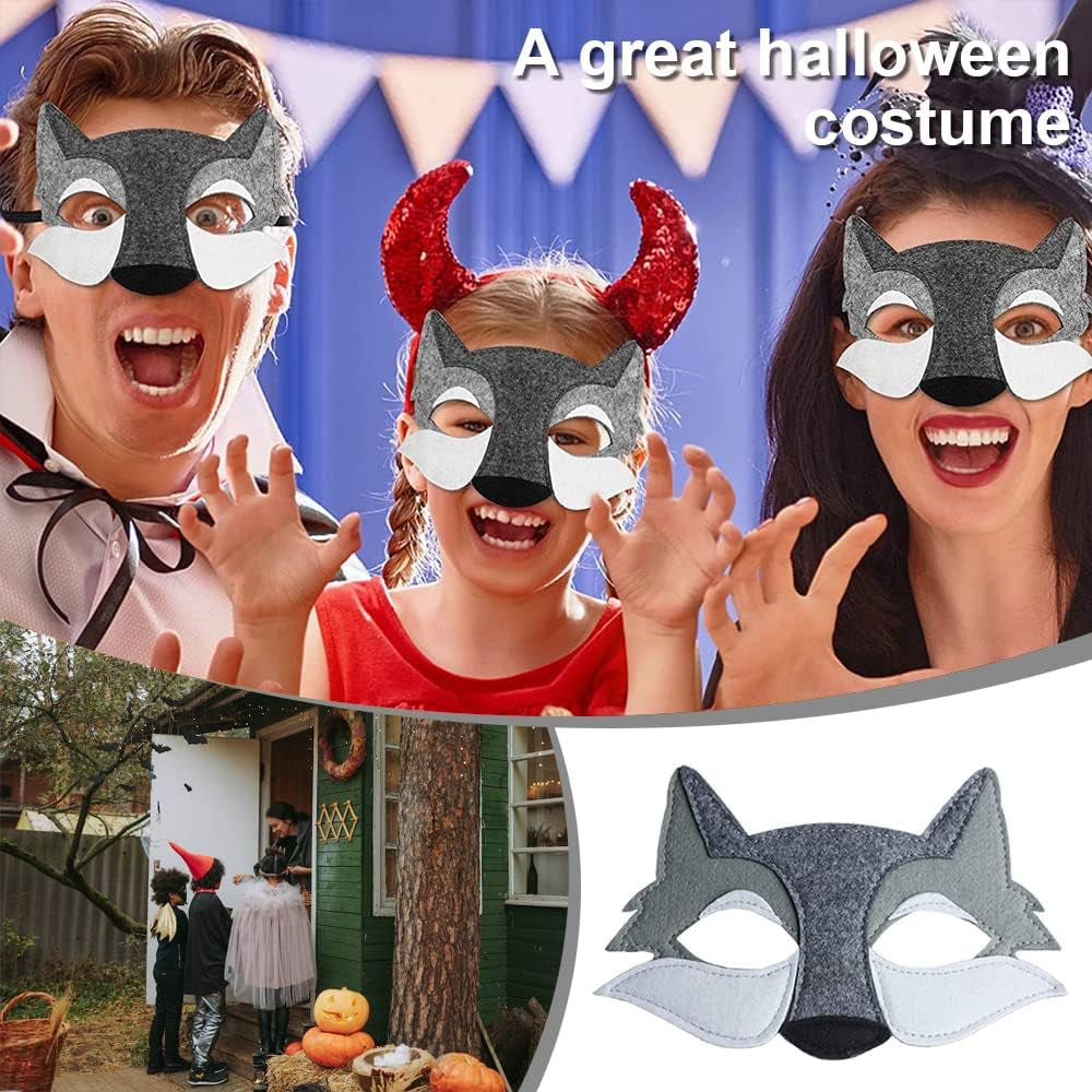 Wolf Mask Felt Half Face Animal Masquerade Mask Animal Mask for Cosplay Costume Carnival Party Performance Kindergarten Activities Party Party Photography Props Halloween Masks(3 Pcs)