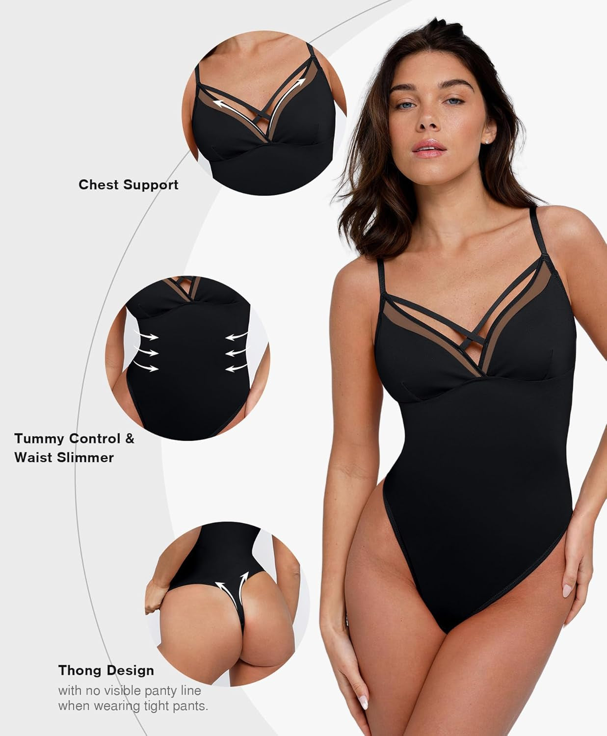 Shapewear Bodysuits for Women Tummy Control Body Suits Deep V Neck Backless Thong Body Shaper Tank Top