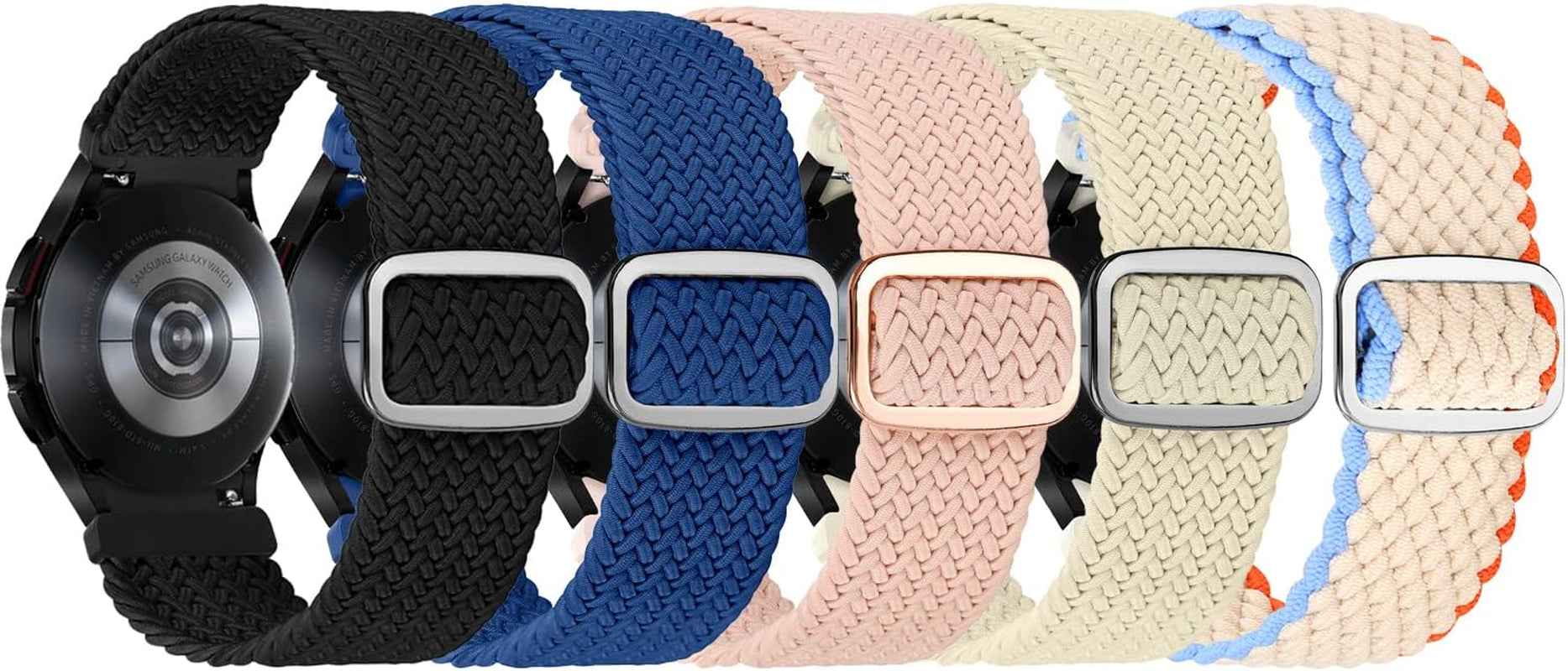 5 Packs Stretchy Loop Bands Compatible with Samsung Galaxy Watch 5/4 40Mm 44Mm/Galaxy Watch 5 Pro 45Mm/Galaxy Watch 4 Classic 42Mm 46Mm,20Mm Adjustable Nylon Braided Straps for Women Men